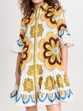 LA DoubleJ Bright Orange Label Choux geometric-floral Boho Hippie print dress XL